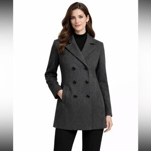 Jason Kole Charcoal Wool Double-Breasted Pea Coat Jacket Size M